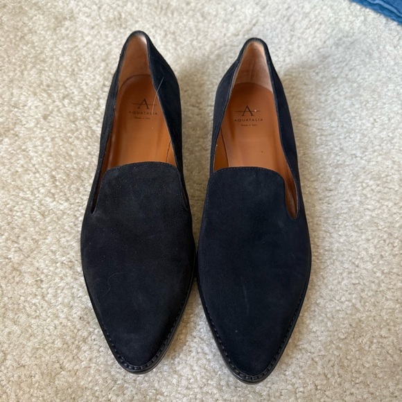 Aquatalia Black Suede Loafer Pointy Toe Size 7.5 - Picture 1 of 8
